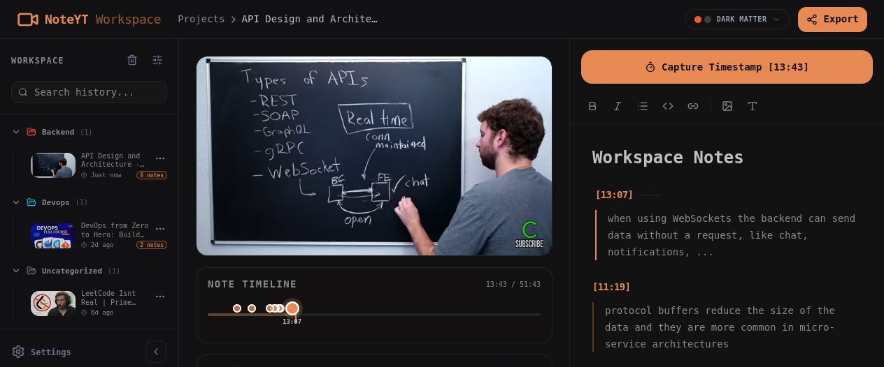 Screenshot of YouTube Notes