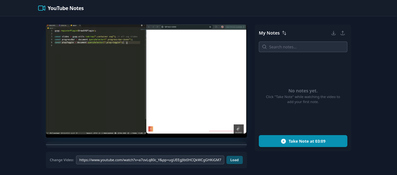 Screenshot of YouTube Notes